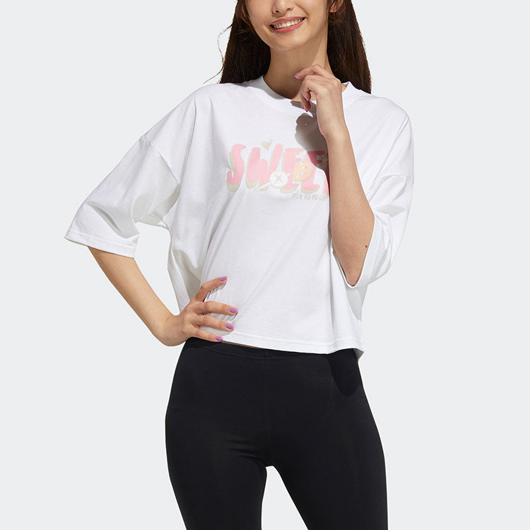 (WMNS) adidas neo May Love Printing Round-neck White HB6871