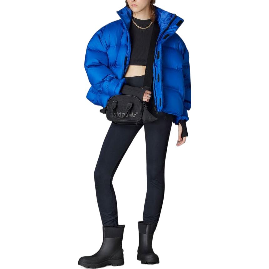 adidas Solid Color Label Stand Collar Long Sleeves Down Jacket Unisex Blue HM9222