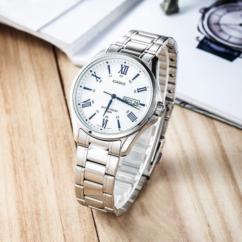 CASIO Waterproof Stainless Steel Strap Mens Silver Analog MTP-1384D-7A2