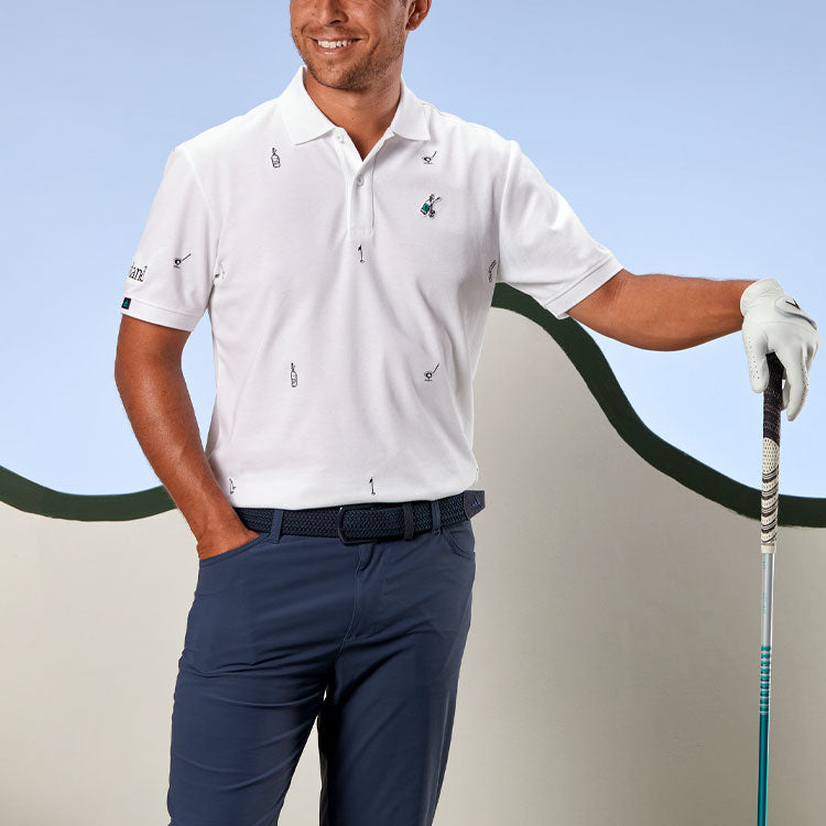 Men's adidas Golf Sports Embroidered Short Sleeve Casual Polo Shirt White HA0185