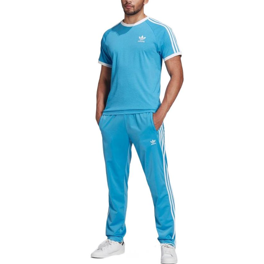 Men's adidas originals 3-Stripes Tee Casual Loose Round Neck Logo Stripe Short Sleeve Blue HB9527