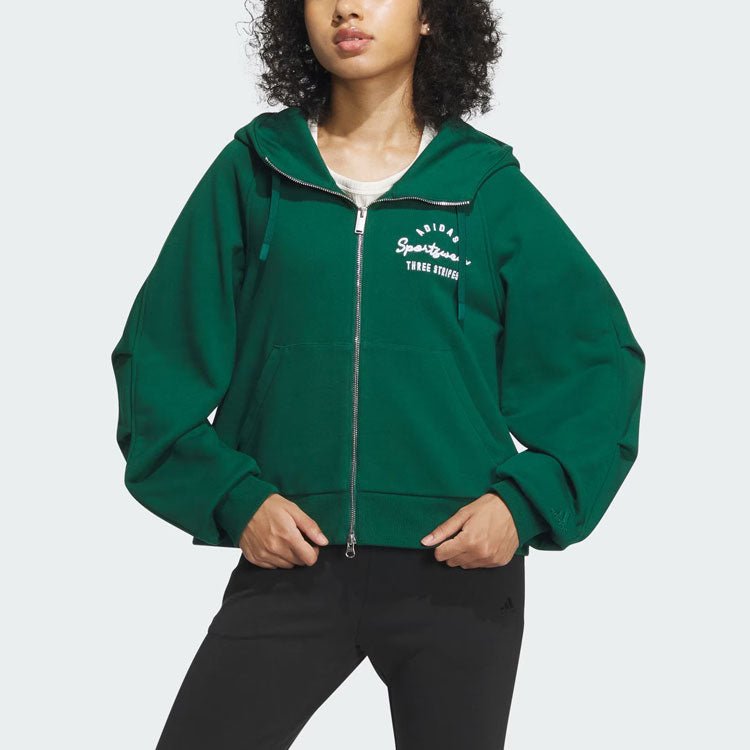 (WMNS) adidas Verbiage Full-Zip Hoodies 'Green' IZ4569