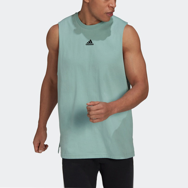 Men's adidas Round Neck Logo Sports Green Vest H54038