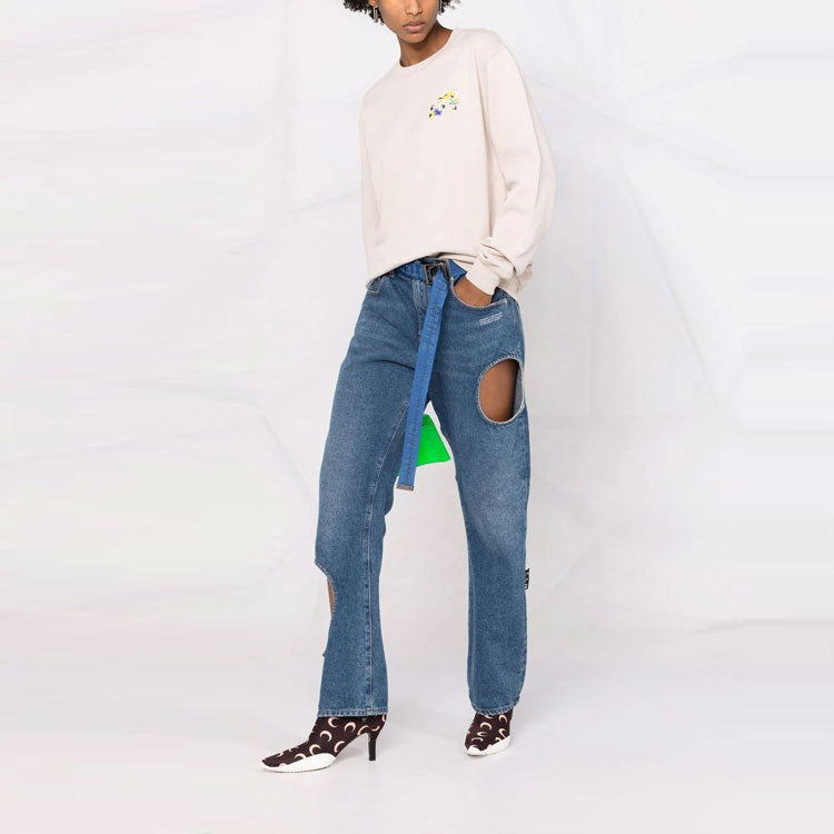 (WMNS) Off-White SS21 Arrows Plaid Flowers Printing Loose Fit Creamy White Hoodie OWBA055S21JER0020901