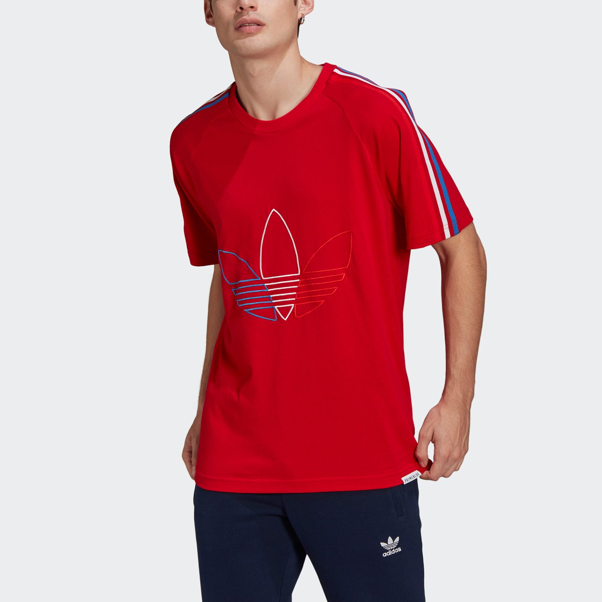 Men's adidas originals Fto Tee Contrasting Colors Embroidered Logo Stripe Sports Short Sleeve Red T-Shirt GR0534