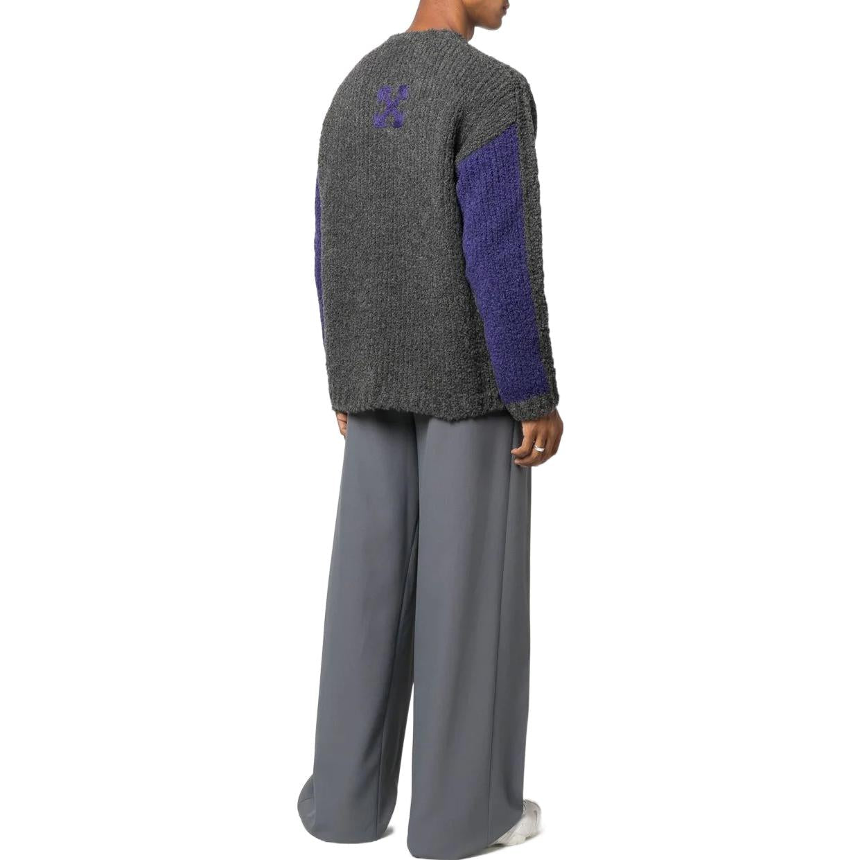 Men's Off-White FW22 Splicing Pattern Ribbed Knit Wool Sweater Black OMHE127F22KNI00108350835