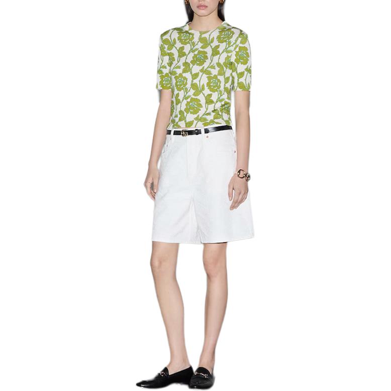 (WMNS) Gucci Floral Print Fine Wool Silk T-shirt 'Green Beige' 782660-XKD0W-9235