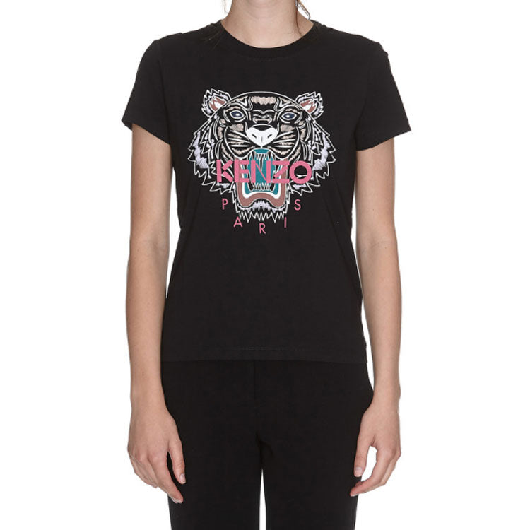 KENZO SS21 Tiger Head Embroidered Printing Casual Short Sleeve Black F862TS7214YB-99