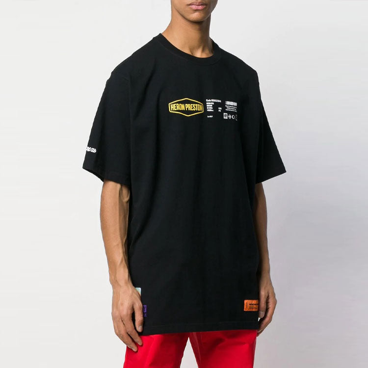 HERON PRESTON Melted Word Satin Short Sleeve Unisex Black HMAA001S19632053