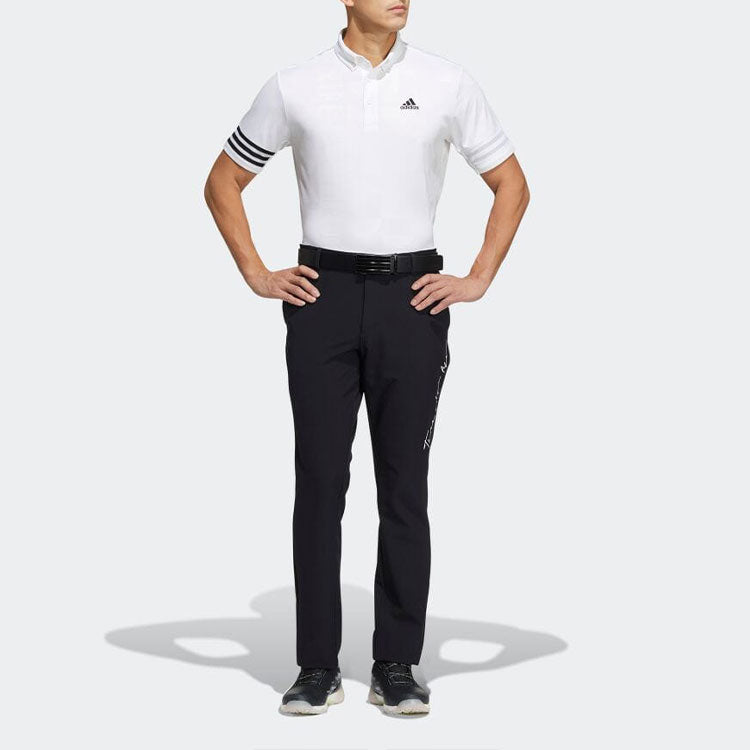 Men's adidas Logo Printing Stripe Button Short Sleeve Polo Shirt White HA3115