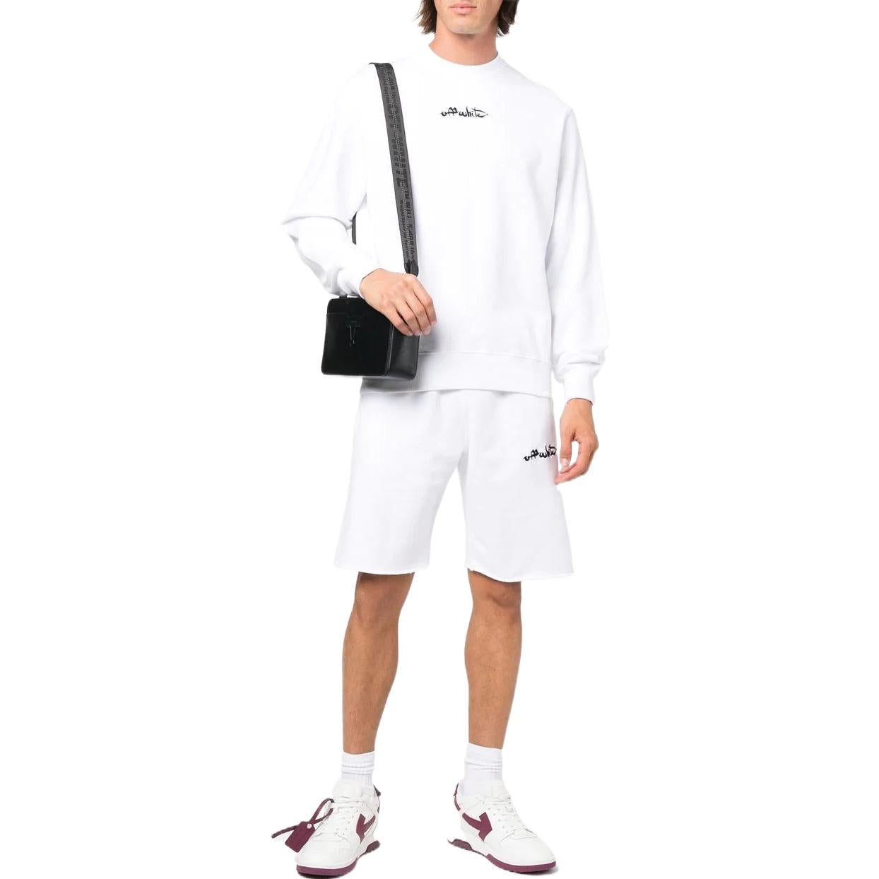 Men's Off-White FW22 Solid Color Logo Embroidered Straight Sports Shorts Ordinary Version White OMCI006F22FLE0030110