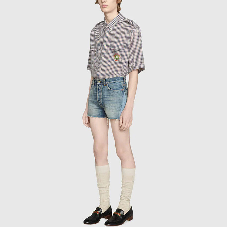 Gucci Check Mon Petit Chou Short Sleeve Shirt 'Navy' 654883-ZAG0G-4310