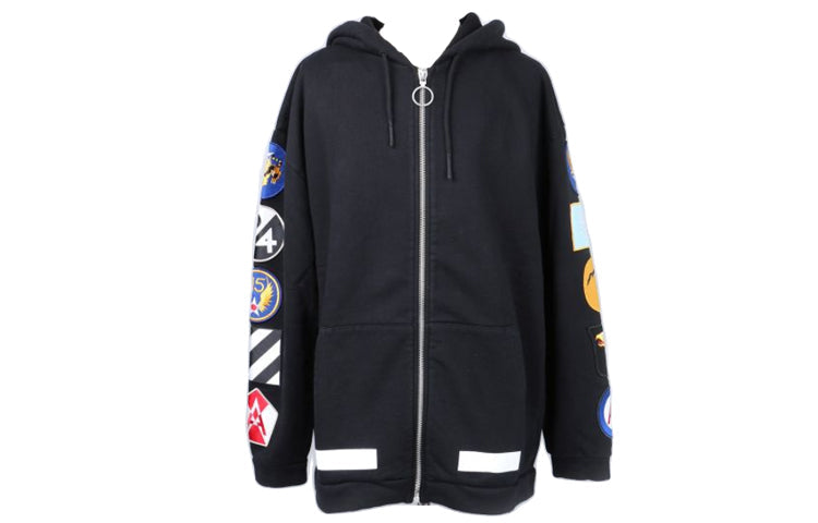 Off-White Long-Sleeve Hooded Zip-up Fleece Men Black OMBB009F161920891001