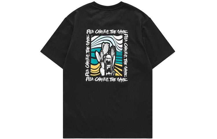 FILA FUSION Casual Sports Round Neck Printing Knit Short Sleeve Black T11M123104F-BK