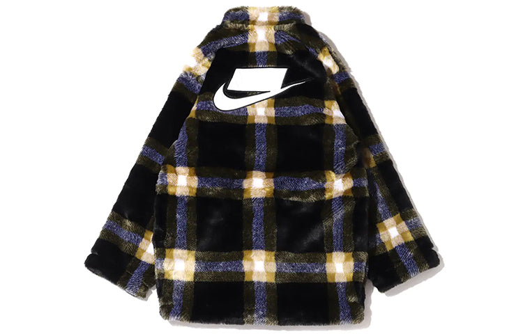 Nike Suede Plaid Stand Collar logo Jacket Purple DD4542-010