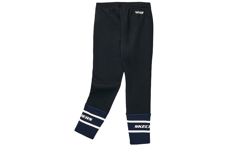 (GS) Skechers Drawstring Fleece Tight Knit Pants 'Black White' L423G005-0018