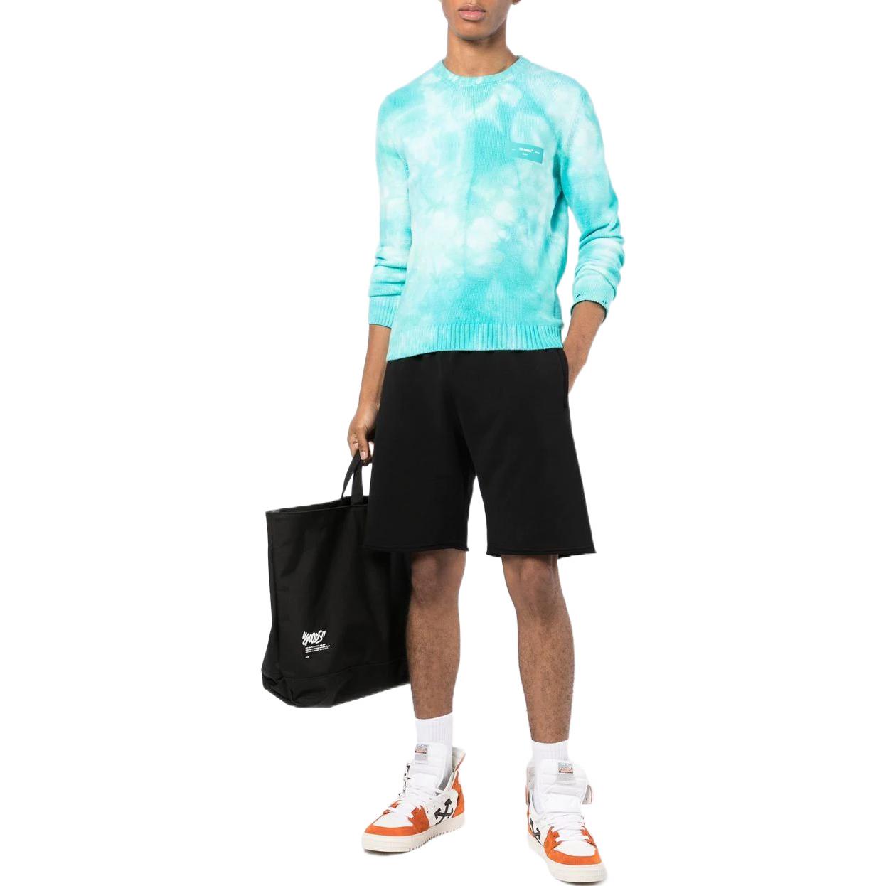 Men's Off-White Solid Color Back Printing Pattern Elastic Waistband Straight Shorts Black OMCI012C99FLE00110011001