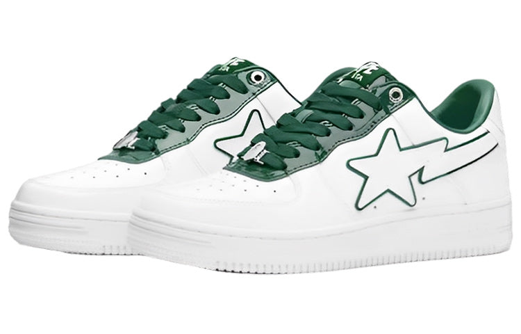 A BATHING APE Bape STA Leather Low 'White Green' 1J30-191-017-GREN