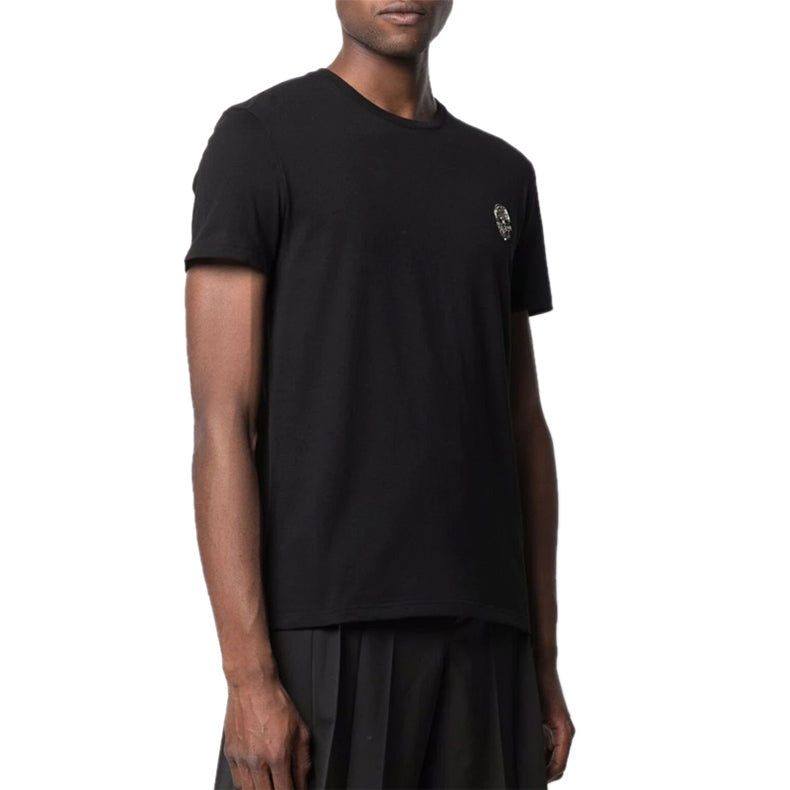 Men's Alexander McQueen SS21 Skeleton Micro Mark Round Neck Short Sleeve Black 662486-QRX04-1000