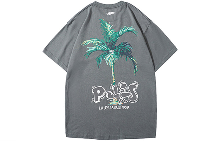 PJs Vigor Pattern Printing Cotton Short Sleeve Unisex Gray 20SSTS10232-P