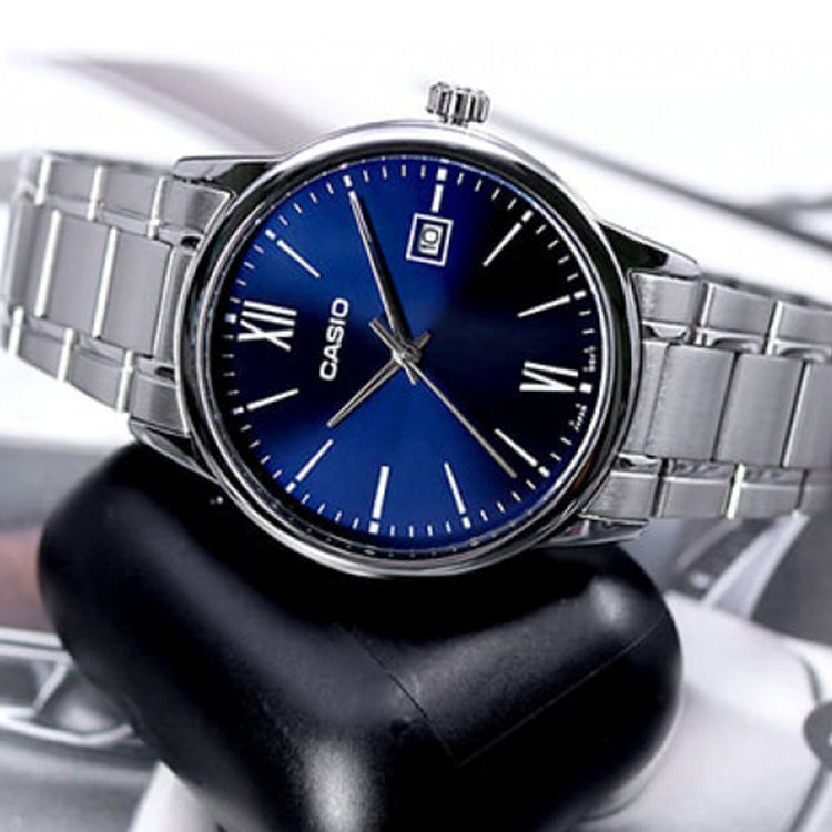 Casio Dress Minimalistic Retro Analog Watch 'Silver Navy' MTP-V002D-2B3