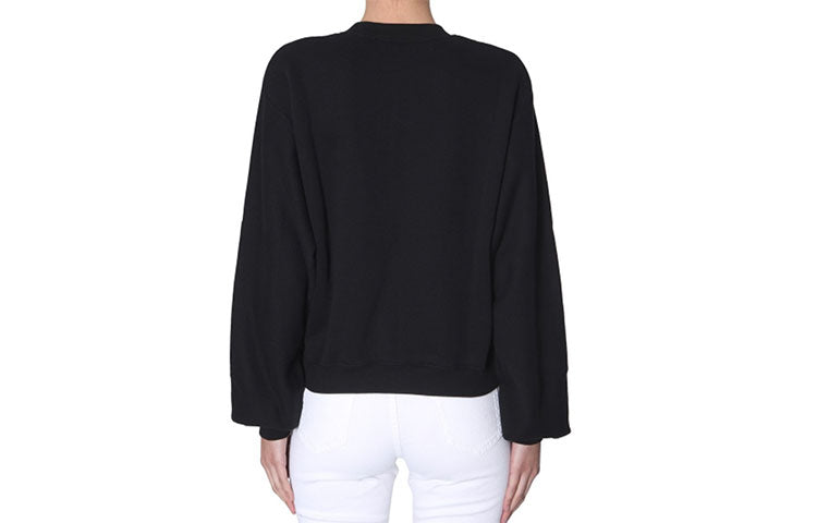 (WMNS) Off-White Black Logo Round Neck Pullover Hoodie Black OWBA043R19C480681001