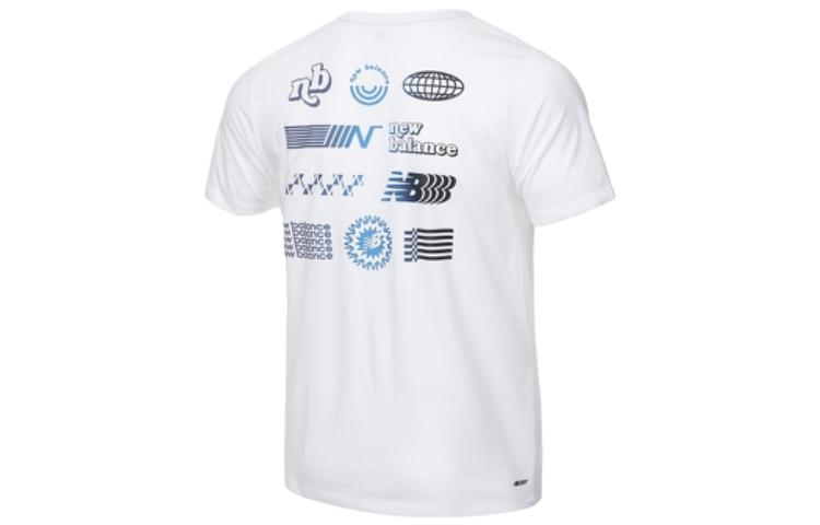 New Balance Logo Print Heathertech Short Sleeve T-shirt Asia Sizing 'White Blue' AMT11071-WBP