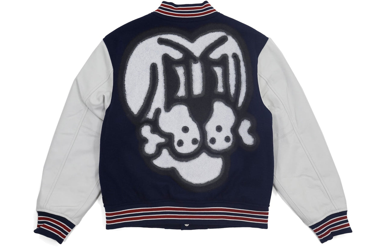 Supreme FW18 Bone Varsity Jacket Navy Sleeve Unisex Navy Blue SUP-FW18-492