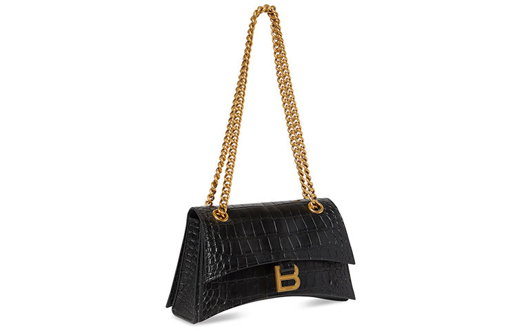 (WMNS) Balenciaga Crush Small Chain Bag Crocodile Embossed 'Black' 716351210IX1000