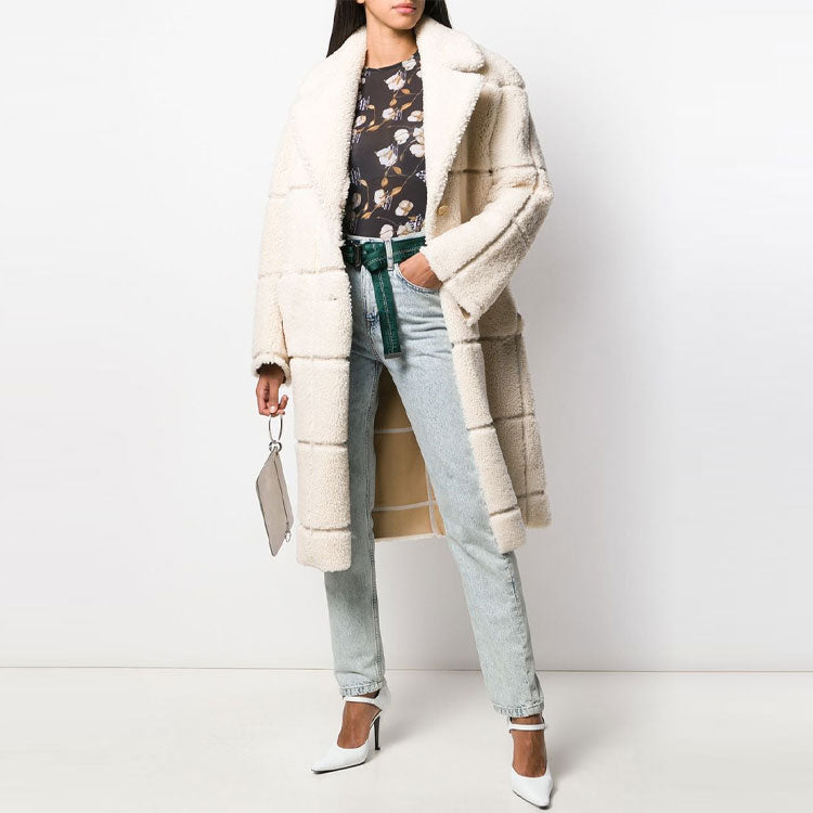 (WMNS) Off-White Solid Color Coat Loose Fit Creamy White OWJA020F19F920504800