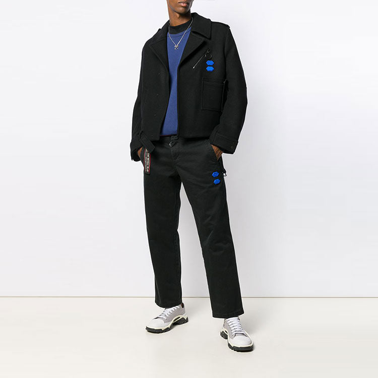 Men's Off-White Short Arrow Pattern Suit Jacket Loose Fit Black OMEA182E19A320241001