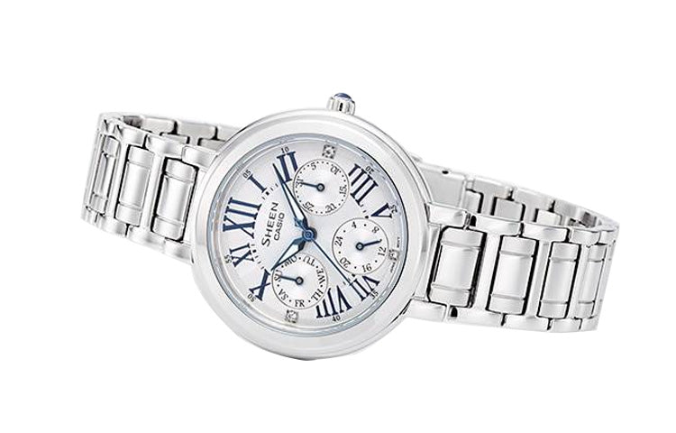 CASIO Waterproof SHEEN Stainless Steel Strap Silver Analog SHE-3034D-7A