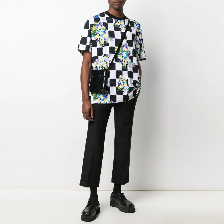 Off-White SS21 Flowers Printing Plaid Short Sleeve Loose Fit White OMAA038S21JER0178400
