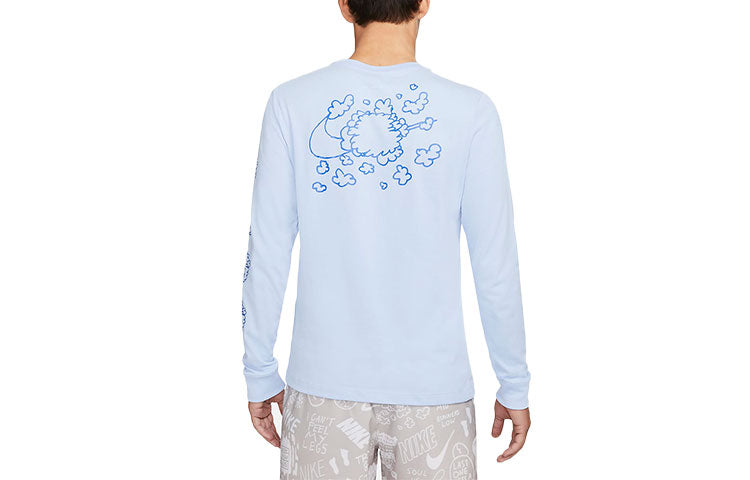 Nike DRI-FIT Printing Round Neck Long Sleeves Blue AO0653-468