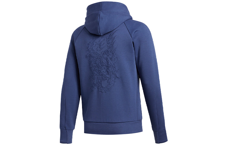 adidas logo Colorblock Casual hooded track Jacket Blue FU6255