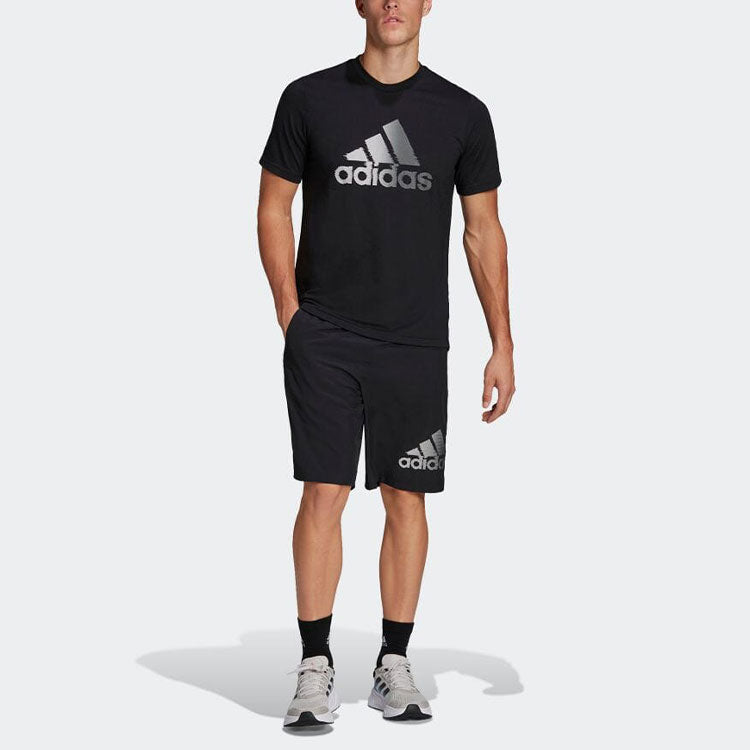 Men's adidas SS22 Solid Color Logo Printing Loose Shorts Japanese Version Black HF7201