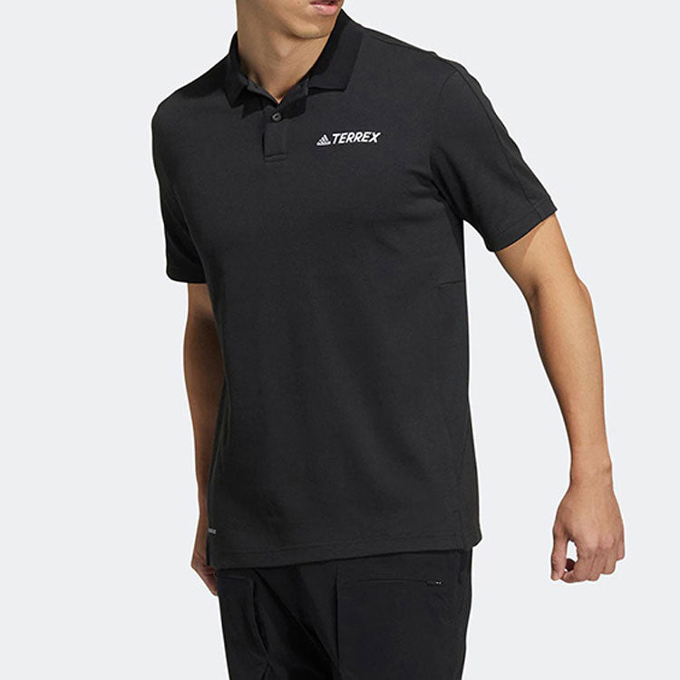 adidas Solid Color Alphabet Logo Printing Casual Short Sleeve Polo Shirt Black HM3816