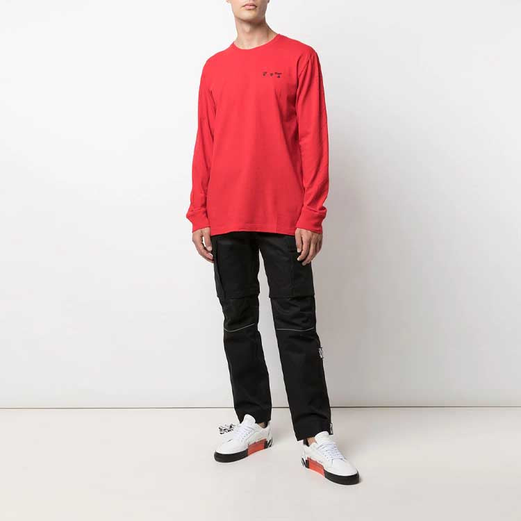 Off-White FW21 Logo Print Crewneck PulloverLong Sleeve Men's Red OMAB001S21JER0042510