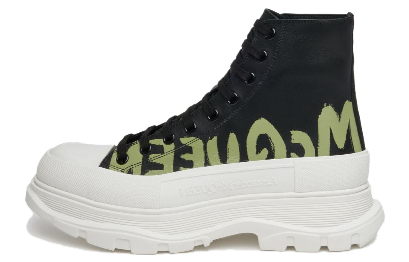 Alexander McQueen Tread Slick Lace-up High Top Shoes 'Black White' 777960WIAT61680