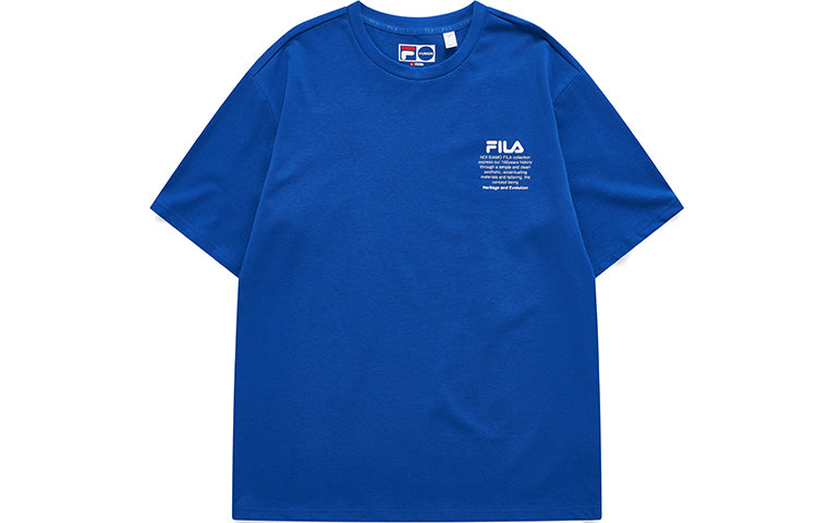 Men's FILA FUSION Alphabet logo Printing Sports Loose Round Neck Short Sleeve Ocean Blue T11M121105F-NV