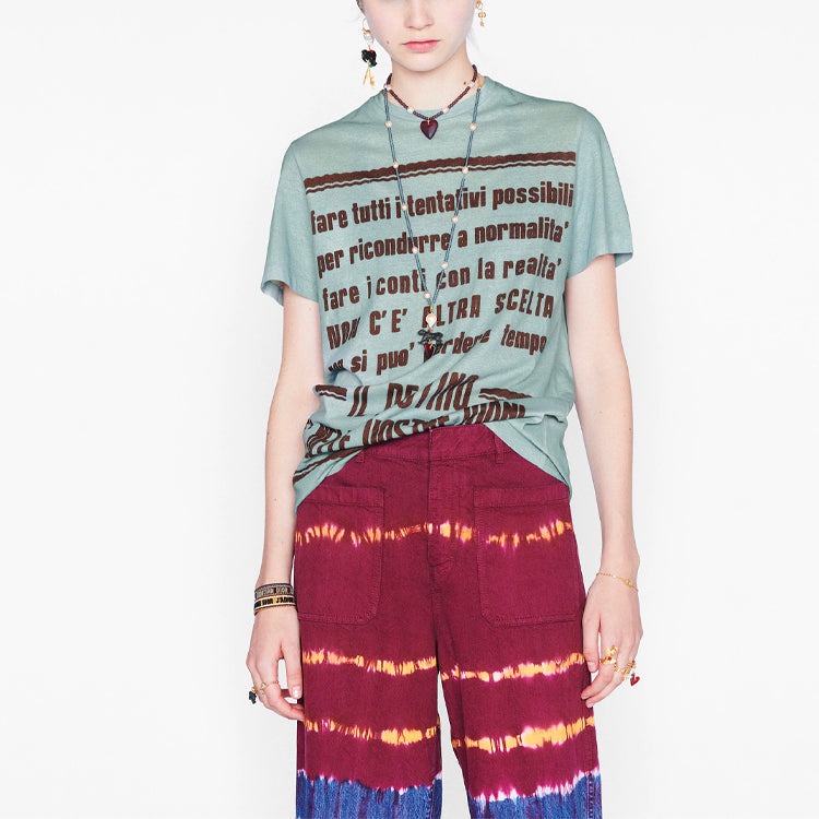 DIOR SS21 Alphabet Pattern Printing Loose Round Neck Short Sleeve Blue 123T03LM452-X5898
