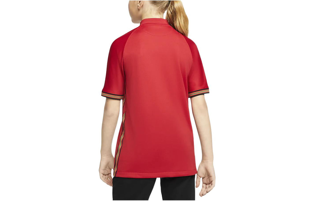 (GS) Nike Portugal 2020 Sports Home Solid Color Stripe Embroidered Short Sleeve Boy Girls Red Polo Shirt CD1040-687