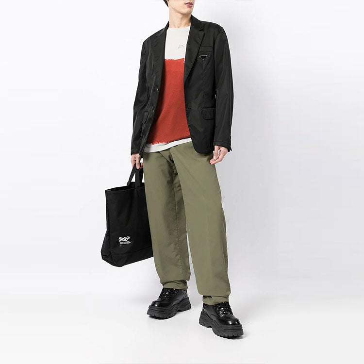 Men's Off-White Solid Color Straight Casual Pants/Trousers Loose Fit Green OMCA194F21FAB0015500