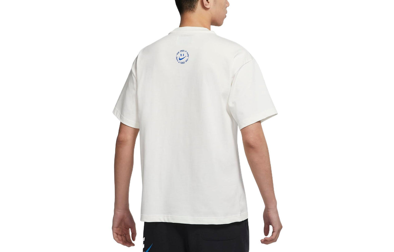 Men's Nike Smile Flower Logo Pattern Printing Round Neck Short Sleeve White T-Shirt DV0683-133