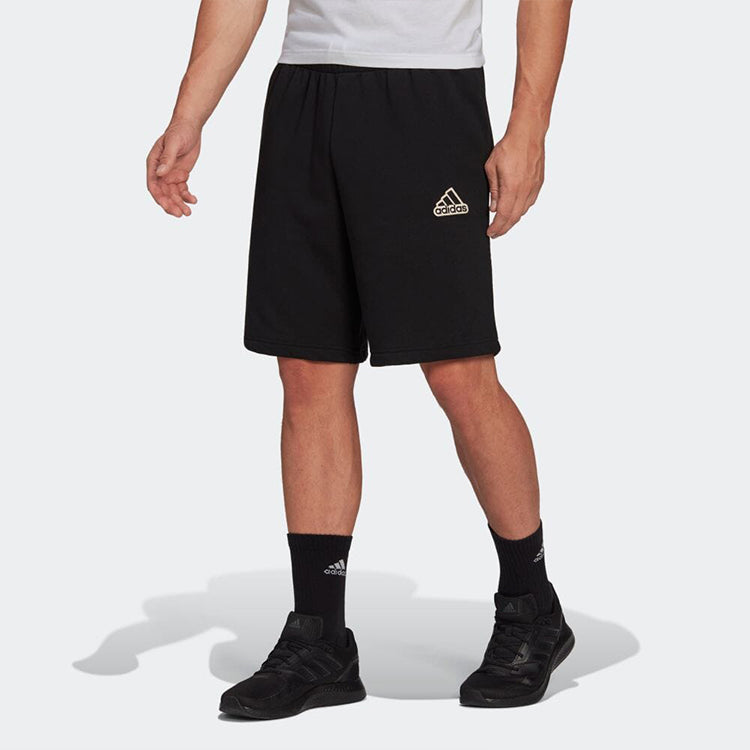 Men's adidas Solid Color Logo Printing Straight Casual Shorts Japanese Version Black HE1815