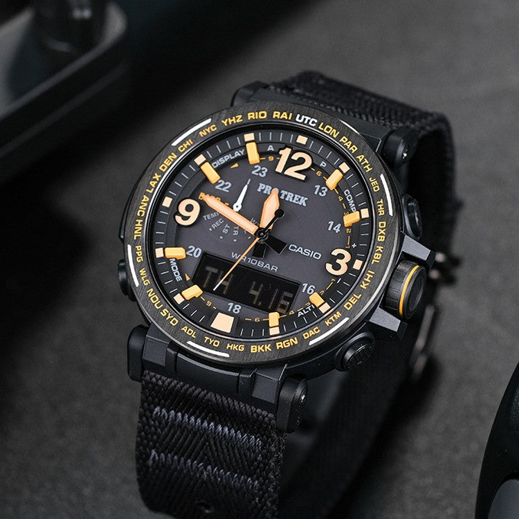 CASIO Waterproof Sports Solar Powered Black Orange Mens Black Analog/Digital Combo PRG-600YB-1PR