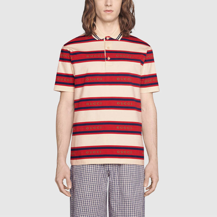 GUCCI SS21 Gucci Stripe Logo Polo 'Ivory Red' 645258-XJC6I-9209