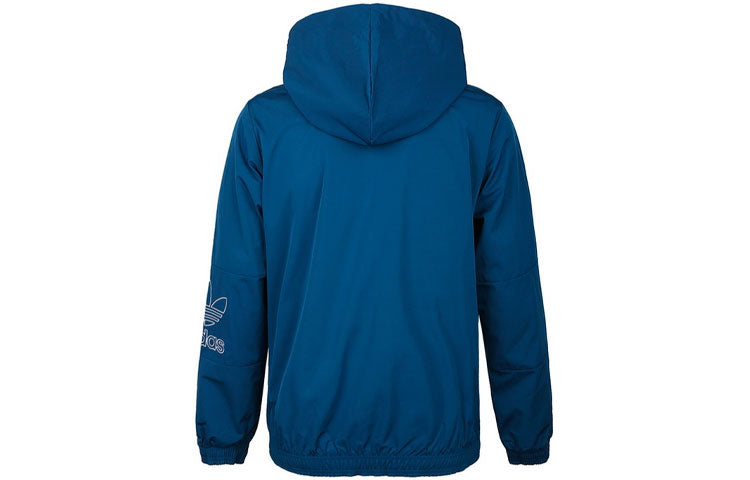 adidas originals Outline Wb Logo Printing Sports Hooded Jacket Blue EB4085