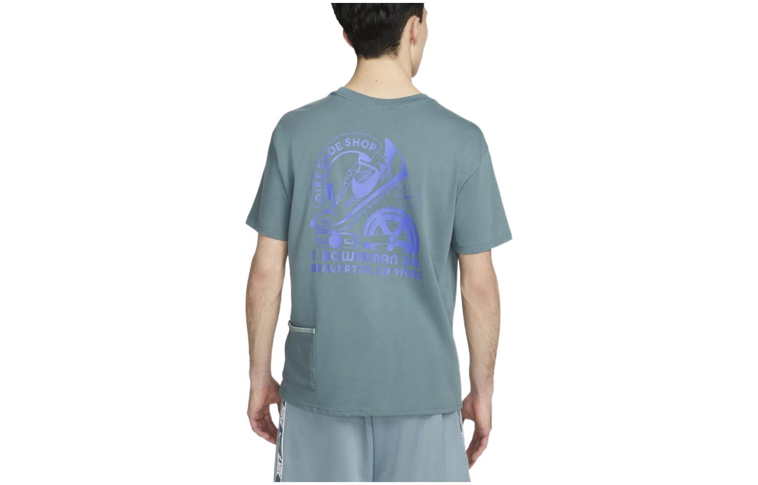 Men's Nike Back Pattern Alphabet Printing Casual Short Sleeve Blue Green T-Shirt DV0578-384