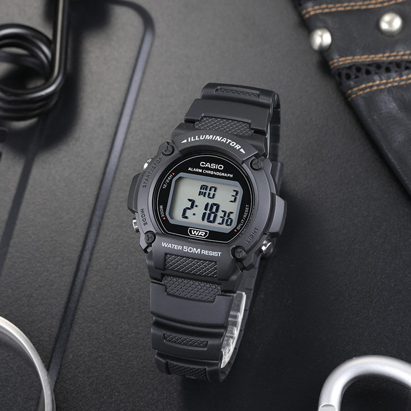 CASIO Waterproof Quartz Sports Mens Black Digital W-219H-1A